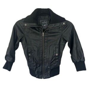Beverly Hills Polo Club Girls Motorcycle Bomber Ribbed Trim Faux Leather Jacket